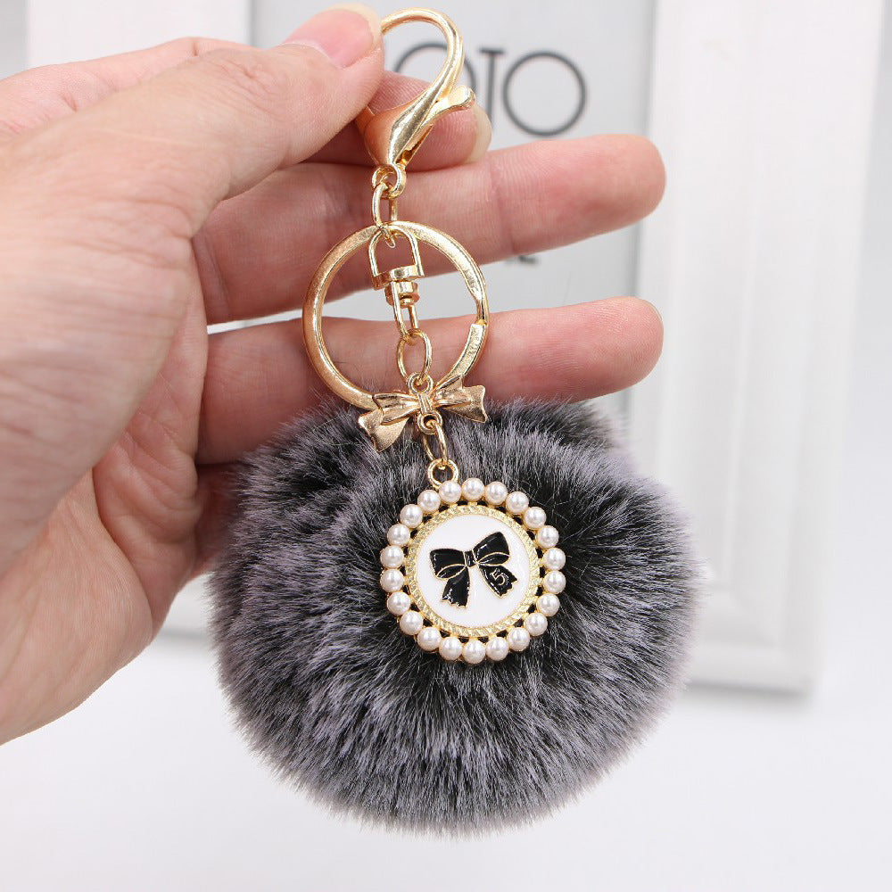 Wholesale New Bow Tag Imitation Rex Rabbit Fur Plush Ball Keychain